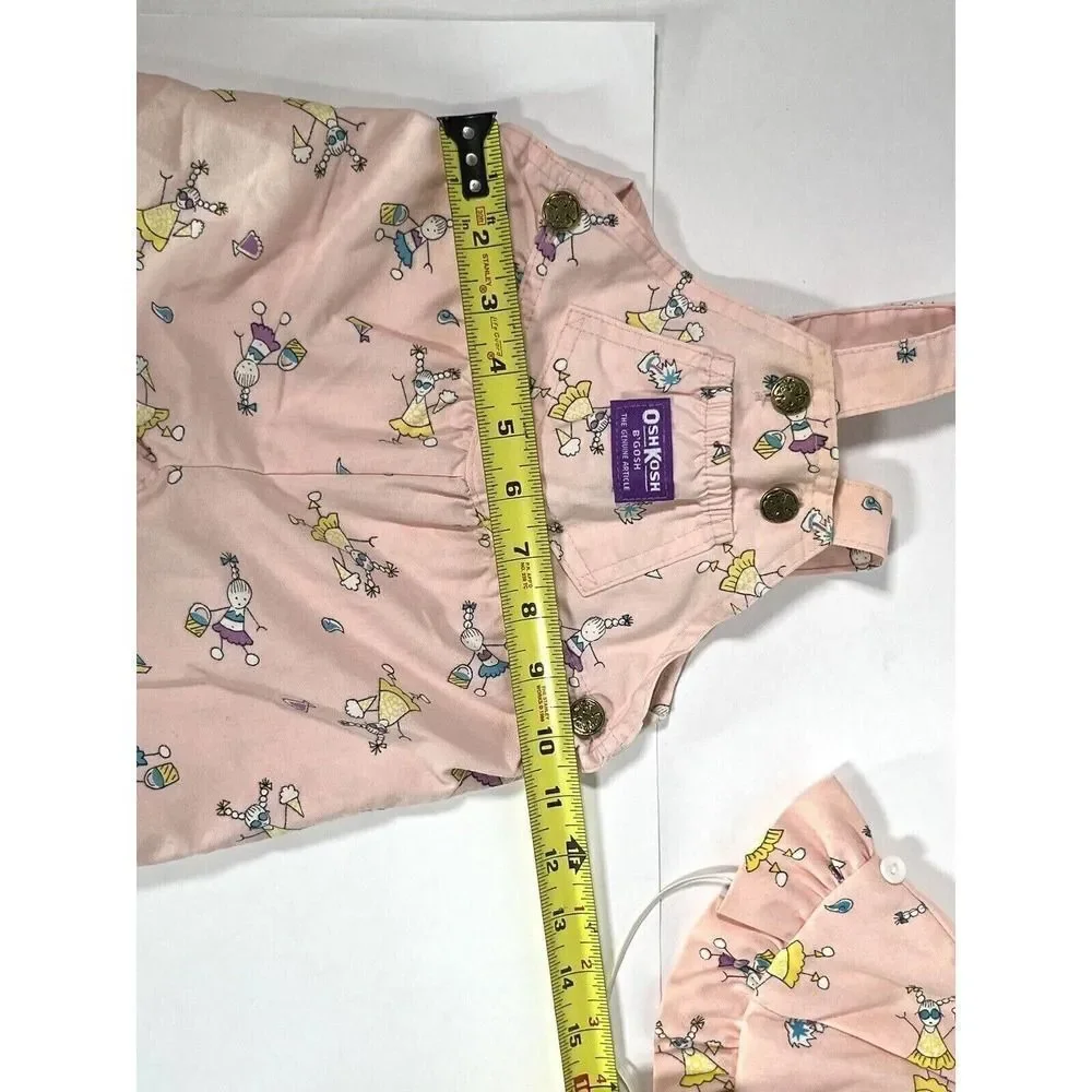 Rare Vintage OshKosh B’gosh Vestbak Overalls Girls‎ 6 9 M Matching Hat Ice cream